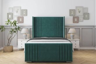 Sloomy Camden Plush Frame-Mattress-50 Upholstered Wingback Headboard in Emerald | Size: Super King