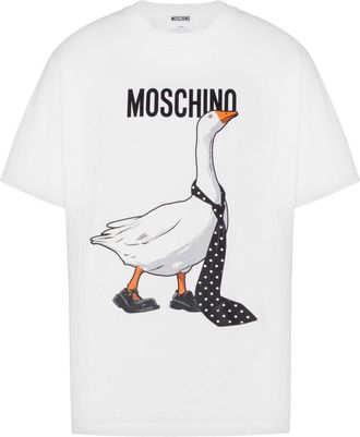 Moschino White Short-Sleeve T-Shirt With Playful Goose Graphic