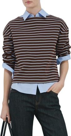 Mango Stripe Boatneck Sweatshirt in Chocolate at Nordstrom, Size Xx-Small