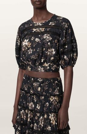 AllSaints Floral Lace Trim Top in Vine Black at Nordstrom, Size 10 Us
