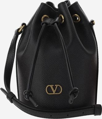 Valentino Garavani Black V-logo Leather Bucket Bag