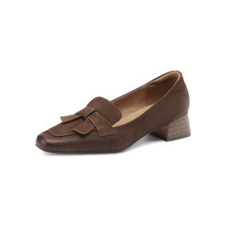 TinaCus Genuine Leather Square Toe Handmade Bowtie Womens Low Heels Casual Loafers Shoes, Brown B, 7 UK