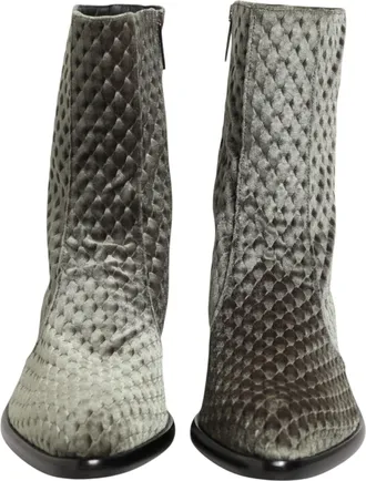 Dolce & Gabbana Gray Cotton Velvet Mid Calf Short Boots Mens Shoes