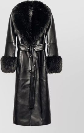 Stand Studio belted faux fur trim coat