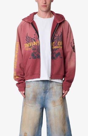 mnml Washed Infantry Cotton Zip-Up Hoodie in Red at Nordstrom, Size Xx-Large