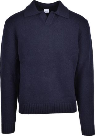 Aspesi Textured Knit Polo With Classic Collar In Deep Navy
