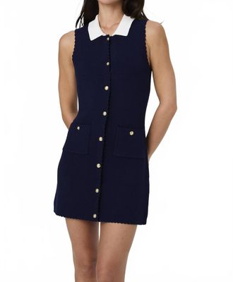 French Connection Bennet Rib Knit Contrast Mini Dress In Marine Summer White