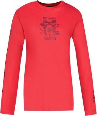 Simone Rocha Coming Up Roses T-Shirt - Dames - Longsleeves - Rood - S - Katoen - Tops