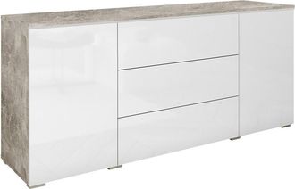 Mirjan24 C&oacute;moda Sarasota 142, Hormig&oacute;n + Blanco Brillante, Con Cajones Y Puertas, N&uacute;mero De Cajones: 3, 66x150x40cm