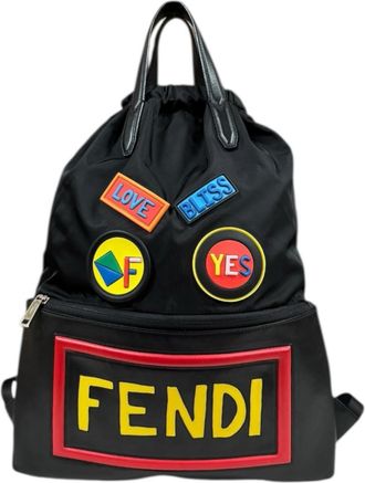 Fendi Black Multi-Color Nylon Leather Backpack (Pre-Owned)