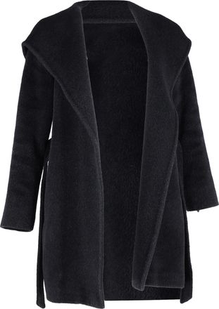 Max Mara Hooded Coat with Belt in Black Wool
