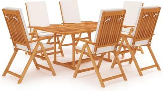 vidaXL Juego De Comedor Para Jard&iacute;n 7 Piezas Teca Maciza Y Cojines Vidaxl
