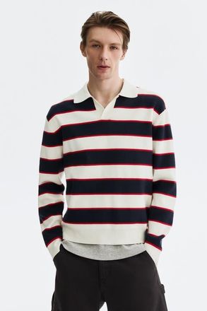 H&M Relaxed Fit Polo Shirt in Navy Blue/striped at Nordstrom, Size X-Large