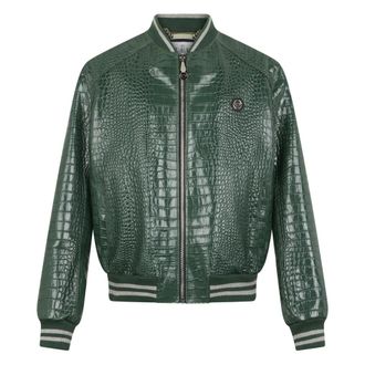 Philipp Plein Leather Bomber Jacket Cocco - - Jackets - Uomo - Verde - L