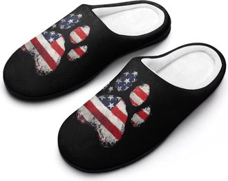 Generic U.S Flag Dog Printed Mens Slippers Comfortable And Non-slip Cotton Slipper Shoe for House