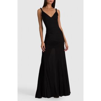 Alice & Olivia Bianca Twist Strap Ruched Sleeveless Maxi Dress in Black at Nordstrom, Size 12