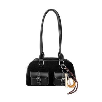 Generic PU Leather Top Handle Purse with Multi-Pocket Retro for Work Travel (Black)