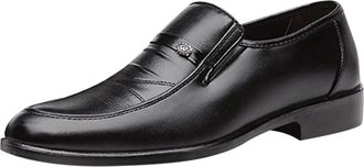 Generic Mens Business Dress Shoes Vintage Without Lacing Slip On Loafers Round Toe Leather Shoe Block Heel Non Slip Causal Wide Shoewear for Casual Business E