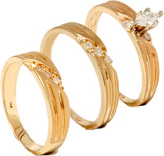 Pompeii3 1/4ct Diamond Matching Trio Wedding Ring Set 14K Gold Size Selectable
