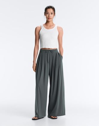 Oysho Pantaloni a fondo ampio grigi leggeri al tatto-Grigio