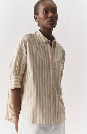 Maeve The Mabel Scalloped Collar Oxford Shirt by Maeve Top