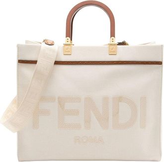 Fendi Fendi Beige Canvas & Leather Sunshine Medium Shopper Tote (Authentic Pre- Loved)
