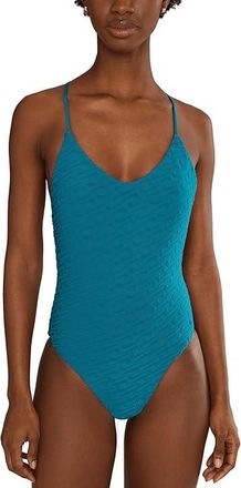 Nike Swoosh Link Terry Y- Back One Piece Womens Swimsuits One Piece Green Abyss : MD, Polyester/Spandex