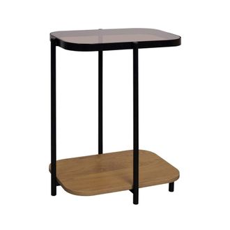 Sweeek Mesa auxiliar vintage de metal negro con 2 tableros, natural