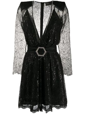 Philipp Plein logo-buckle mini dress - Black