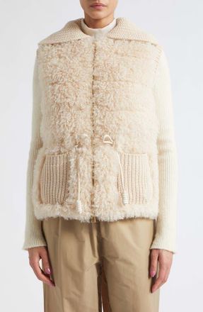 Moncler Quilted Faux Fur & Virgin Wool & Cashmere Down Vest in Beige at Nordstrom, Size X-Small