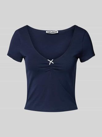 Review Cropped T-Shirt mit V-Ausschnitt in Marine, Gr&ouml;&szlig;e L