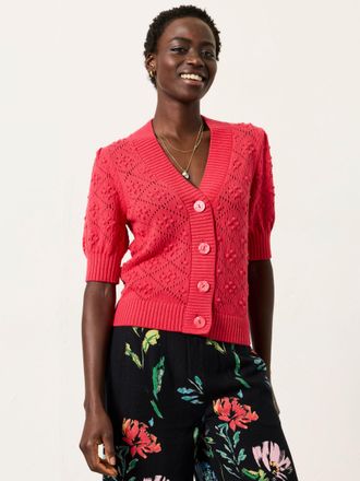 Fat Face FatFace Clover Raspberry Pink Knitted Short Sleeve Cardigan