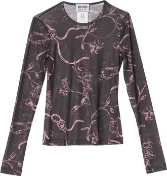 Moschino Doorschijnende top met lange mouwen en bloemenprint - Dames - Longsleeves - Veelkleurig - L - Polyester - Tops