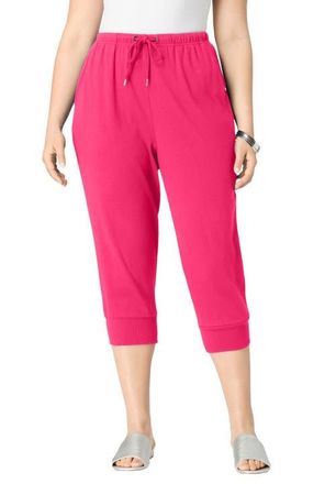 Roaman's Plus Size Soft Knit Capri Pant With Drawstring Waist in Pink Burst at Nordstrom, Size Medium