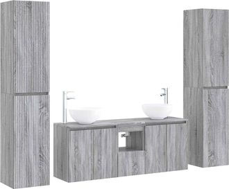 vidaXL Juego De Muebles De Ba&ntilde;o 5 Uds. Sonoma Gris 33 X 34,5 X 160 Cm Vidaxl