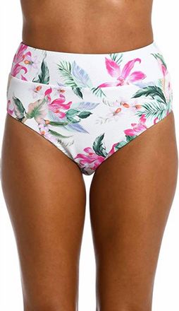 La Blanca Mystic Palms High Waist Swim Bottom In White/hot Pink