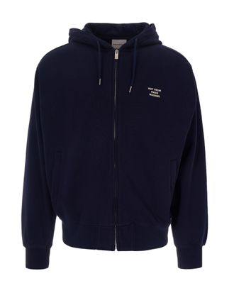 Dr&ocirc;le de Monsieur Lightweight Zip-Up Fleece Hoodie with Front Slogan Print
