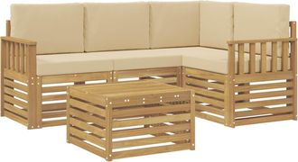 vidaXL Conjunto De Sof&aacute;s De Exterior 5 Uds. Y Beige Poli&eacute;ster Vidaxl