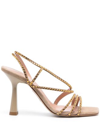 Alberta Ferretti crystal-embellished sandals - women - Calf Leather/Calf Leather - 40 - Neutrals
