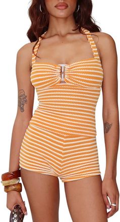 Princess Polly Dreaming of Me Stripe Halter Top in Orange Stripe at Nordstrom, Size 10