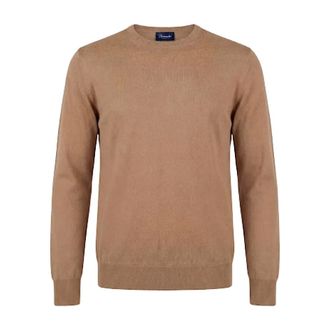Drumohr Round-neck Knitwear, male, Brown, Size: 2XL Cotton Crewneck