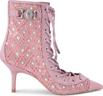 Kurt Geiger Womens Mansion Corset Ankle Boots - Pink Fabric - Size UK 4