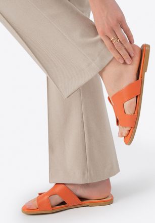 Wittchen Dames Leren H-vormige Slippers Oranje Natuurlijk Leer