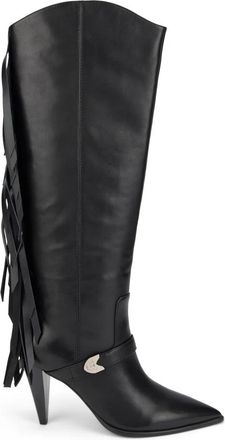 Pinko Fringe Boots - Dames - Laarzen met Hak - Zwart - 36 EU - Leer - Schoenen