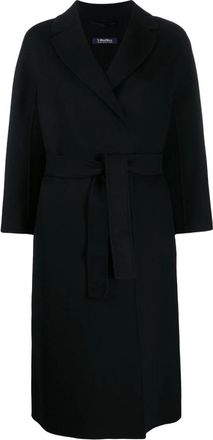 Max Mara Zwarte wollen ceintuur dusterjas - Dames - Jas met riem - Zwart - XS - Wol - Jassen