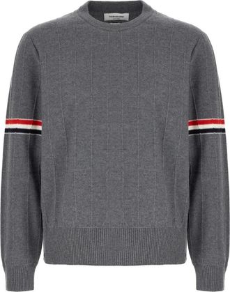 Thom Browne Truien & Vesten, Heren, Grijs, M, Wol, Stijlvolle Gebreide Collectie