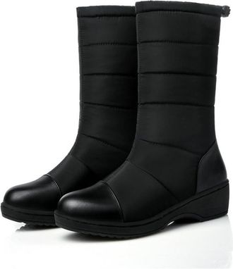 Generic Womens Winter Mid Calf Snow Boots Waterproof Rain Faux Fur Lined Elastic Platform Cold Weather Warm Shoes (Black,5.5)