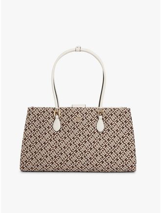 Tommy Hilfiger Womens Jacquard Monogram Satchel Bag - Beige