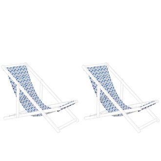 Beliani Conjunto De 2 Telas De Poli&eacute;ster Blanco Azul Para Tumbona De Jard&iacute;n Moderno Exterior Anzio / Avellino