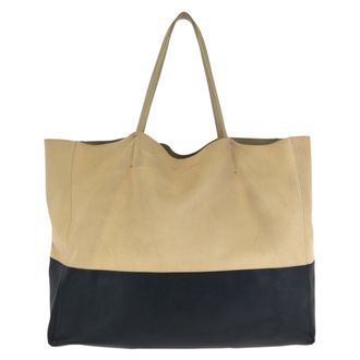 Celine Beige Black Leather Shoulder Bag Tote Bag (Pre-Owned)